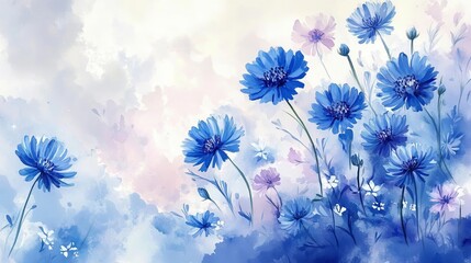 Discover the beauty of cornflowers captured in watercolor.