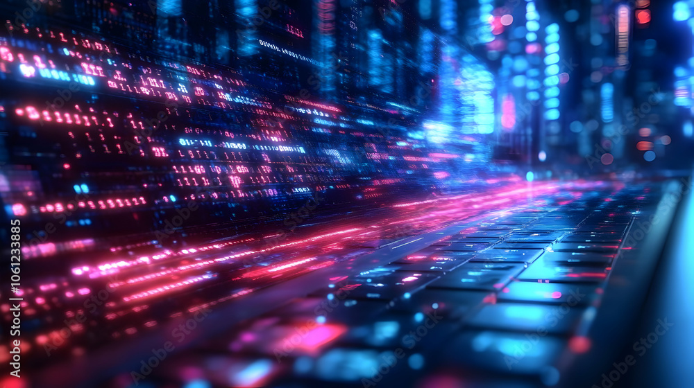 Aufkleber abstract 3d illustration of binary code on a laptop