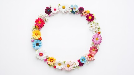 Delicate frame adorned with small flowers set against a clean white background, perfect for adding personalized text or messages. This charming flat lay design captures the essence of nature 