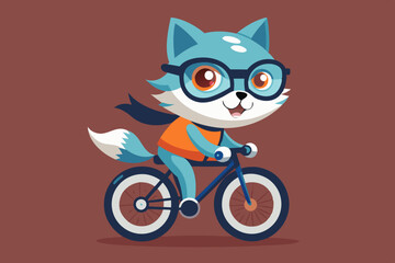 cat wear eye glasses and ride bike cartoon 