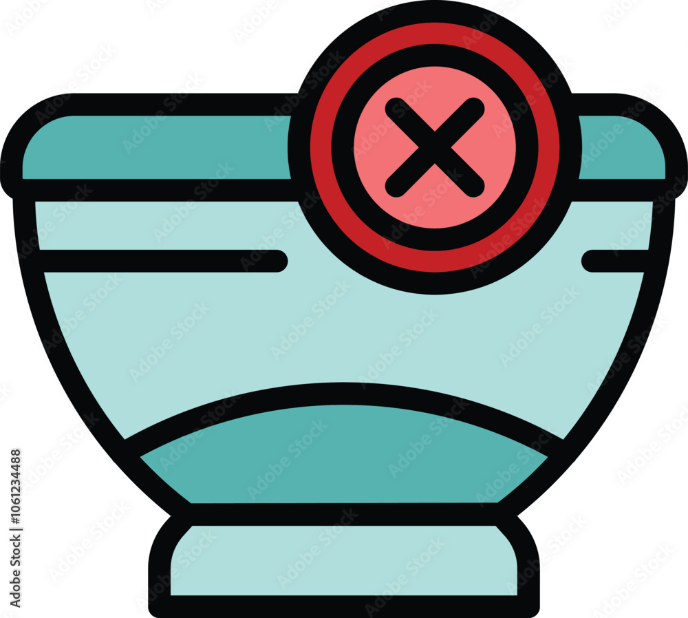 Poster minimalist illustration representing an empty bowl with a cross mark, symbolizing the concept of ref