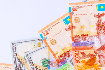 Kazakhstan tenge, American dollar are various denominations of national currency bank notes that are used in international business financial transactions
