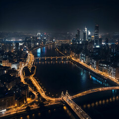 Fototapeta premium Beautiful shot of the city and the river at night