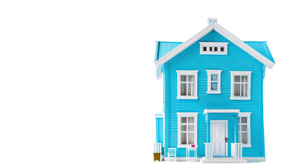Blue house model on a white isolated background