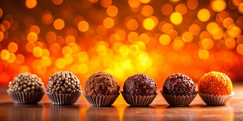 Vegan Brigadeiro Chocolate Balls Isolated on Vibrant Orange Background - Delicious Brazilian Sweets, Perfect for Dessert Lovers, and Plant-Based Treats