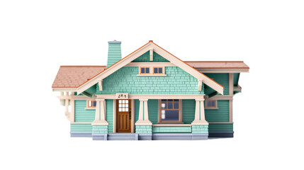Charming green house model on a white isolated background.