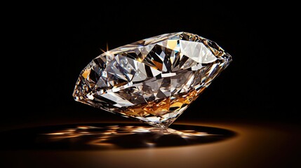 A brilliant diamond glimmers against a dark background, showcasing its clarity and shine, highlighting its multifaceted beauty.