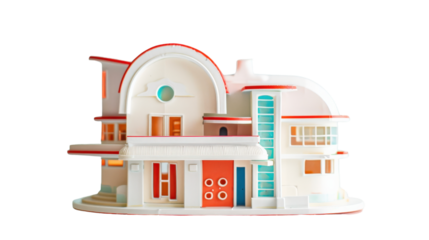 Colorful modern model house on a white isolate background.