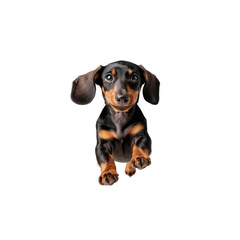 Obraz premium Cute dachshund puppy with a playful expression, white isolate background.
