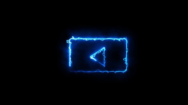 Neon shine play button symble. Neon media player button icon on the black background.