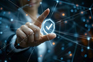 A modern and sophisticated image showing a business person interacting with a futuristic interface, enhancing digital connectivity and innovation