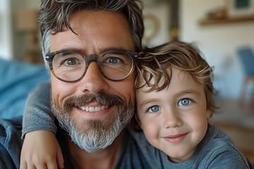 Father and Son Sharing a Joyful Moment Together in a Bright Home Environment