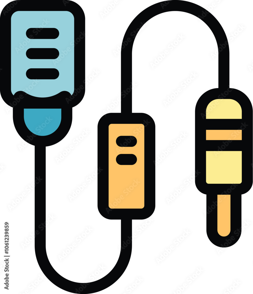 Poster audio jack adapter icon in colorful flat design connecting a smartphone to an audio device