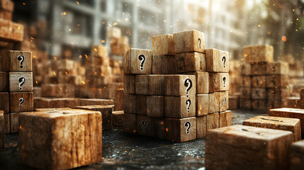 Wooden Blocks with Question Marks 3D Illustration