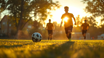 Soccer Ball in Field with Players in the Background Photo