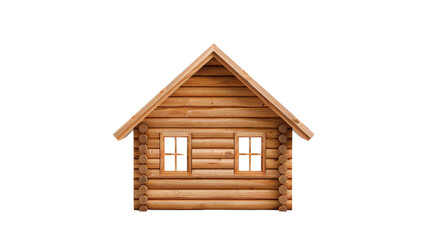 Log cabin with windows, white isolated background
