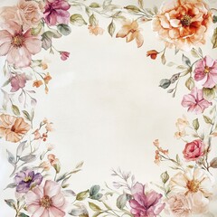 Fototapeta premium Floral Frame Watercolor Design 