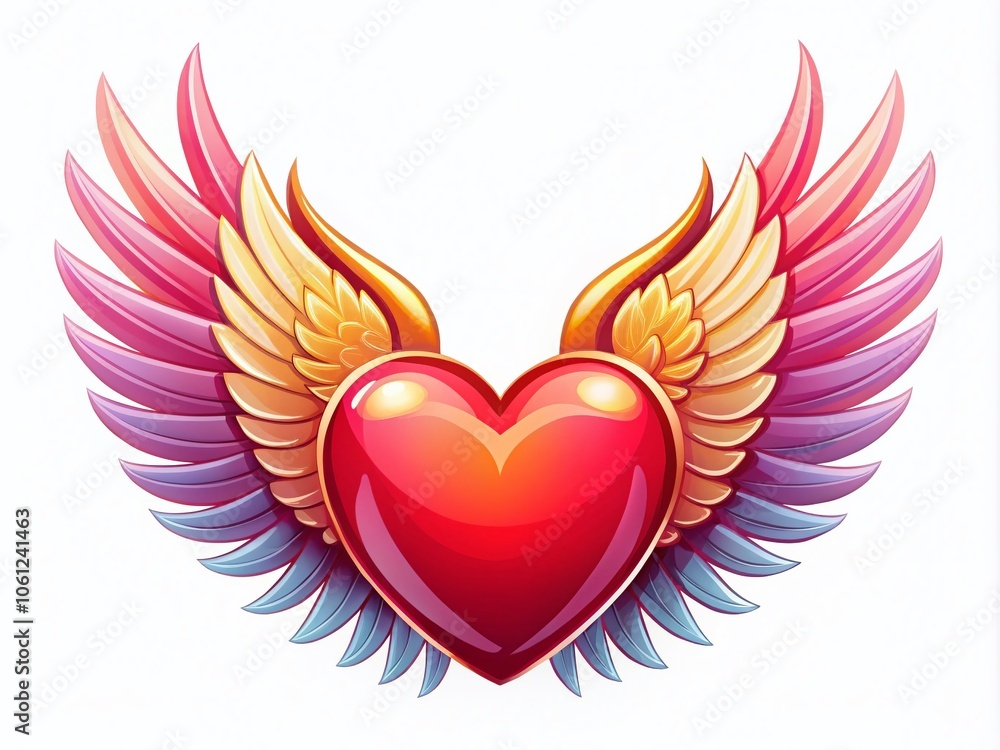 Wall mural winged heart icon - vector illustration of heart with wings, isolated on white background for fashio