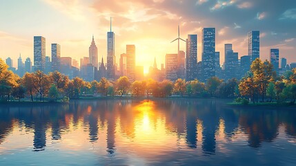 Modern Cityscape Powered by Renewable Energy