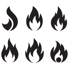 Fire icon collection. Fire flame symbol. Bonfire silhouette logotype. Flames symbols set flat style - stock vector
