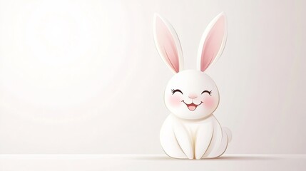 An adorable smiling rabbit designed in a cute kawaii silhouette vector style, set against a clean white background. This charming character features oversized ears, round cheeks, 