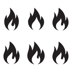 Fire icon collection. Fire flame symbol. Bonfire silhouette logotype. Flames symbols set flat style - stock vector