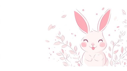 Obraz premium An adorable smiling rabbit designed in a cute kawaii silhouette vector style, set against a clean white background. This charming character features oversized ears, round cheeks, 