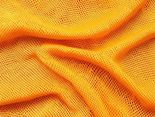 A close-up image of vibrant yellow mesh fabric displaying abstract wavy folds. The texture and lighting create a dynamic and engaging visual experience.