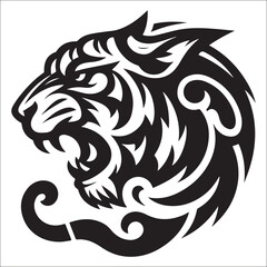 Obraz premium tiger logo vector, Roaring tiger logo design vector illustration, Simple Design of Silhouette of Tiger Walking Vector, Vector tiger head, face for retro logos, emblems, badges