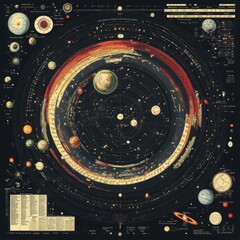 Celestial Tapestry: A vintage astronomical chart depicts the planets and stars in their celestial dance, offering a glimpse into the intricate beauty of the cosmos.  