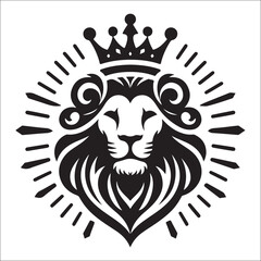 Lion Logo Design Vector Template. Lion Head Logo Icon Vector illustration. Black and white Lion head vector illustration, lion luxury logo icon template, elegant lion logo design illustration 