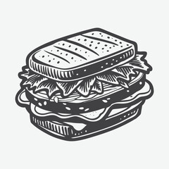 BLT Sandwich Silhouette Vector Illustration Isolated on White Background Classic Food Art Design