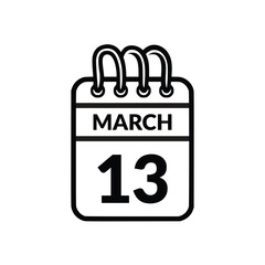 March 13 Calendar icon vector illustration.