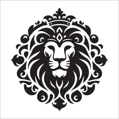 Lion Logo Design Vector Template. Lion Head Logo Icon Vector illustration. Black and white Lion head vector illustration, lion luxury logo icon template, elegant lion logo design illustration 