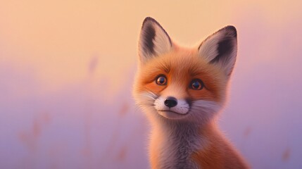 Obraz premium Cute Red Fox Portrait Against a Sunset Background