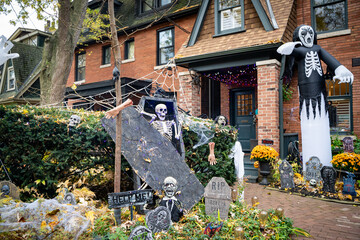 Halloween decorations in the courtyard at the entrance of the house.