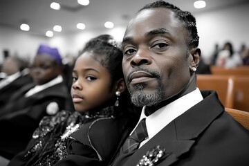 Judgeâ€™s bench with family members seated in the audience, capturing the sense of community and decorum in judicial settings, symbolizing respect and formality