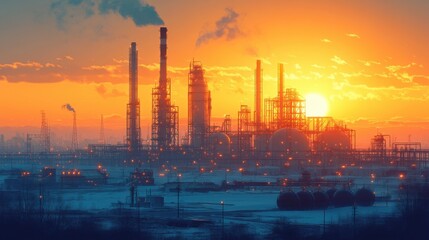 Fototapeta premium Large factory with many pipes and smoke stacks