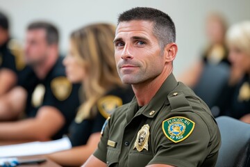 Law enforcement team reviewing warrants and case files, capturing the collaborative and procedural side of police investigations, symbolizing preparation and structure