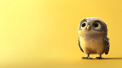 Adorable Cartoon Owl on Yellow Background