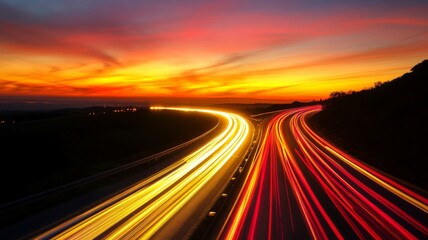 Obraz premium Highway Traffic Light Trails at Sunset