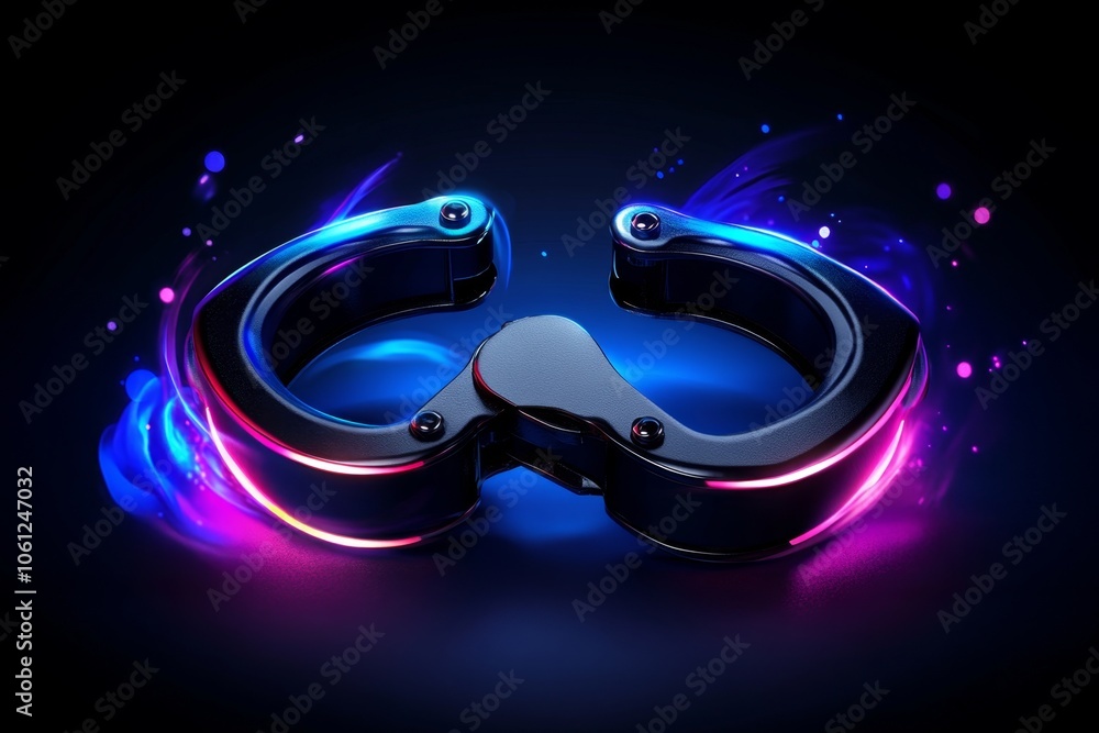 Aufkleber flat 2d depiction of open handcuffs with a clean outline, symbolizing the straightforward design and