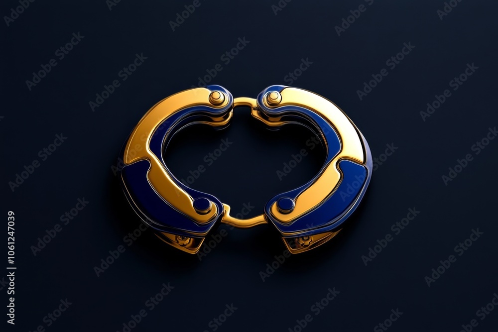 Poster Flat 2D depiction of open handcuffs with a clean outline, symbolizing the straightforward design and function of law enforcement tools, capturing clarity and order