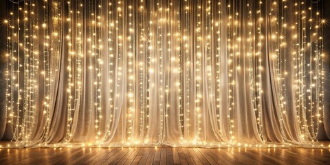 elegant lace curtain backdrop with sparkling fairy light on empty stage for luxurious ambiance