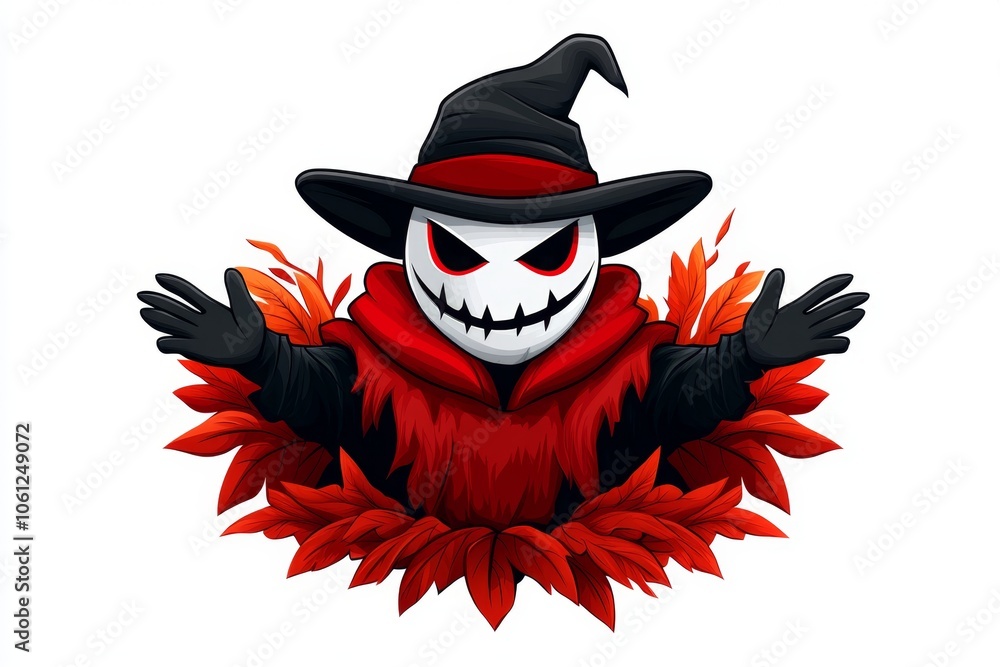 Poster minimalist line art of a scarecrow with simple hat and outstretched arms, capturing the classic silh