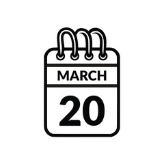 March 20 Calendar icon vector illustration.