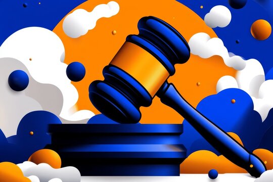 Minimalist line art of a gavel striking a block, symbolizing the finality and simplicity of a verdict, capturing clarity and authority