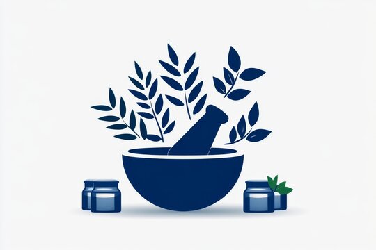 blue mortar and pestle with leaves clip art preview