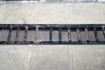 Iron frame covering water channels, water drainage, ditches