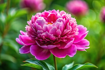Lush full bloom of peonies with ruffled petals and rich colors